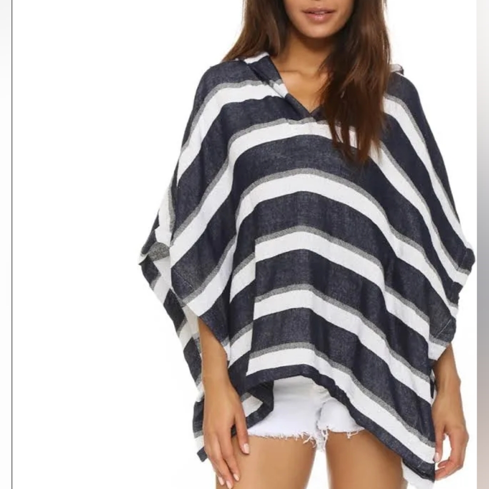 Solid & Striped hoodied terry open-side beach cape poncho